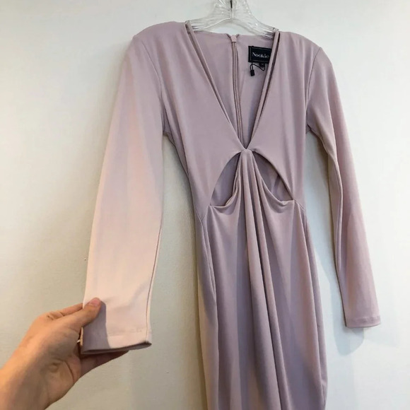 Nookie Revolve Cutout Long Sleeve Going Out Cream Blush Bodycon Mini Dress M - Picture 3 of 9